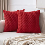 MIULEE Christmas Red Throw Pillow Covers Soft Corduroy Decorative Set of 2 Boho Striped Pillow Covers Pillowcases Farmhouse Home Decor for Couch Bed Sofa Living Room 16x16 Inch