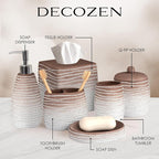 6-Piece Bathroom Accessories Set – Soap Dispenser, Toothbrush Holder, Tumbler, Soap Dish, Cotton Swab Jar & Toilet Brush – Modern Bathroom Decor Set (Antonetta)