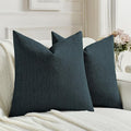 FUTEI Navy Blue Chenille Decorative Throw Pillow Covers 18x18 Inch Set of 2,Soft Cozy Faux Linen Textured Cushion Case,Farmhouse Home Decor for Couch Living Room