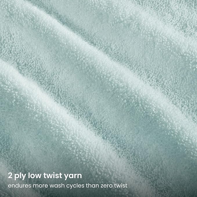 BIOWEAVES 100% Organic Cotton 700 GSM Plush 6-Piece Towel Set GOTS Certified, 2 Bath Towels, 2 Hand Towels & 2 Washcloths - Seafoam