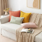 MIULEE Decorative Throw Pillow Covers for Couch Bed Livingroom 20x20 Inch Set of 2 Coral Red Boho Accent Throw Pllows Broadside Striped Patchwork Soft Corduroy Summer Pillowcases