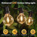 Mlambert 96FT(2x48FT) Solar String Lights with Remote, Outdoor Waterproof Patio Lights with 36 LED Shatterproof G40 Bulbs(2 Spare) for Yard-Black Wire
