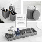 6-Piece Bathroom Set Grey - Stone Textured Resin Bathroom Organizer with Soap Dispenser, Toothbrush Holder, Vanity Tray, Tumbler & Cotton Swab Jars for Small Spaces