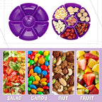 Zhehao 6 Pcs Plastic Divided Serving Trays with 60 Pcs Disposable Fork, 7 Compartments Round Chip Dip Plate, Petal Shape Platter, 10.6'' Snacks Serving Dish for Party Candy Nuts Fruits (Classic Color)