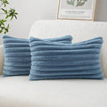 MIULEE Faux Fur Lumbar Decorative Throw Pillow Covers 12x20 Inch Set of 2, Coastal Modern Art Home Decor Soft Plush Couch Pillows Cozy Fluffy Cushion Covers for Sofa Bed Grey Blue