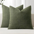 MIULEE Decorative Linen Check Euro Shams Throw Pillow Covers Neutral Farmhouse Vintage Christmas Pillow Covers 22x22 Set of 2 Boho Modern Home Decor for Sofa Couch Bedroom Cushion Dark Olive Green