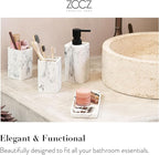 ZCCZ Bathroom Accessory Sets, 4 Pieces Bathroom Accessories Complete Set Vanity Countertop Accessory Set with Marble Look, Includes Lotion Dispenser Soap Pump, Tumbler, Toothbrush Holder and Tray