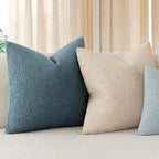 Foindtower Set of 2, Decorative Textured Boucle Throw Pillow Covers Accent Solid Pillow Cases Neutral Cozy Couch Cushion Case for Chair Sofa Bedroom Living Room Home Decor 24x24 Inch Misty Blue