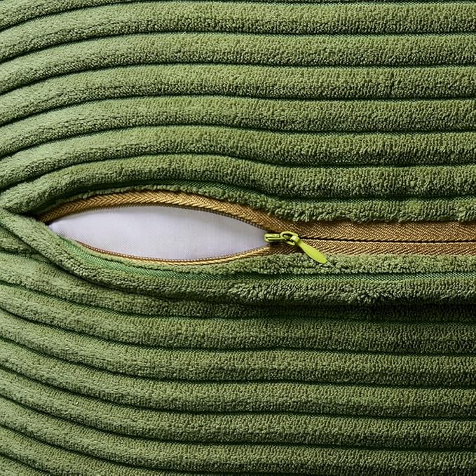 MIULEE Decorative Throw Pillow Covers for Couch Bed Livingroom 16x16 Inch Set of 2 Moss Green Boho Accent Throw Pllows Broadside Striped Patchwork Soft Corduroy Summer Pillowcases