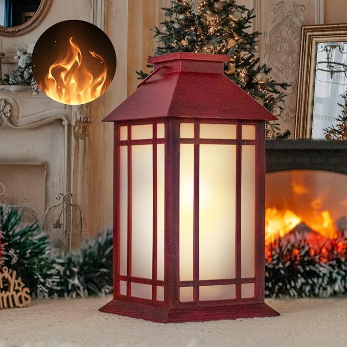 Vintage Flickering Flame LED Lanterns - 13" Hanging Waterproof Decorative Outdoor Flameless Candle
