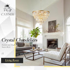 Large Crystal Chandeliers Modern 30”Gold Chandelier for Foyer Staircase Chandeliers 5 Tiers 16 Lights Luxury K9 Ceiling Pendant Lighting Fixture for Dining Room Bedroom