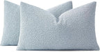 MIULEE 12x20 Inch Decorative Lumbar Throw Pillows for Bed Set of 2 Textured Boucle Neutral Winter Throw Pillow Covers Light Blue Accent Solid Pillowcases Sofa Livingroom Home Decor