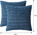 Pack of 2 Corduroy Decorative Throw Pillow Covers 18x18 InchSoft Boho Striped Pillow Covers Modern Farmhouse Home Decor for Sofa Living Room Couch Bed（Teal）