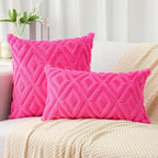 Pallene Hot Pink Throw Pillow Covers 24x24 Set of 2, Soft Plush Faux Fur Decorative Couch Pillow Covers for Sofa Bed Living Room Pillow Cases with 3D Diamond Pattern