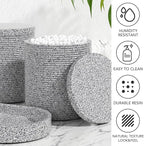 6-Piece Bathroom Accessory Set Resin, Gray Bath Accessories Complete with Toothbrush Holder, Lotion Soap Dispenser, 2 Qtip Holders,Vanity Tray,Bathroom Tumbler - Countertop Vanity Organizer