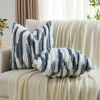 FUTEI Blue Decorative Throw Pillow Covers 20x20 Inch Set of 2, Soft Tie-Dye Faux Rabbit Fur Striped Texture Cushion Case, Modern Home Decor for Couch Bed Living Room