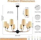 39" Black Boho Rattan Chandelier for Living Room 8-Light Large Coastal Boho Pendant Light Fixture Bedroom Adjustable Rustic Farmhouse Chandeliers for Dining Room Kitchen Island Foyer