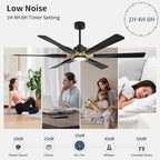 78 Inch Ceiling Fan with Lights and Remote Control, 6 Reversible ABS Blades, 6-Speed Noiseless DC Motor with 4.5" / 12" / 24" Downrods for Bedroom Dining Living Room, Gold and Black