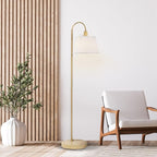 Globe Electric 65907 52" Floor Lamp, Light Faux Wood, White Pattern Shade, On/Off Rotary Switch on Socket