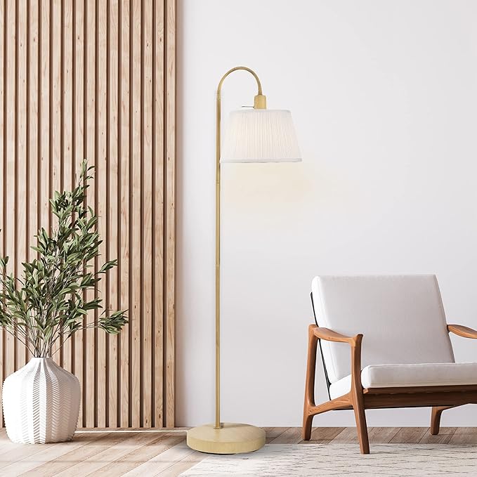 Globe Electric 65907 52" Floor Lamp, Light Faux Wood, White Pattern Shade, On/Off Rotary Switch on Socket