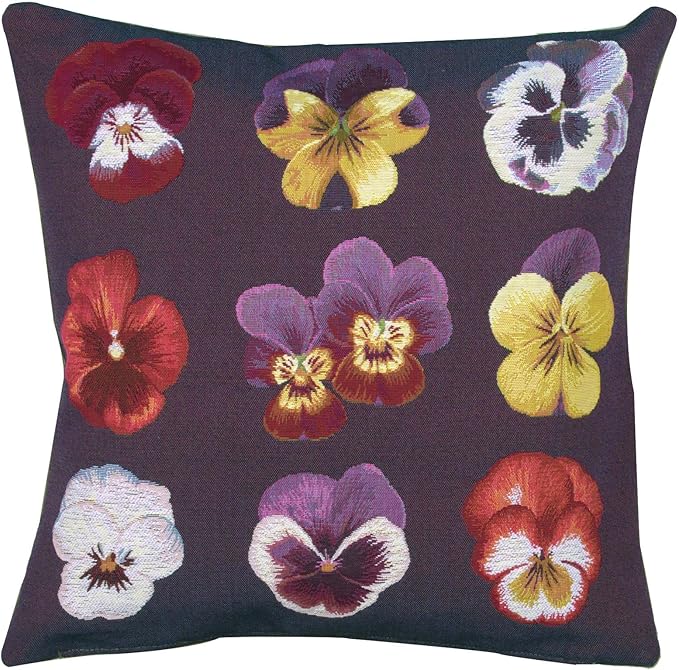 Charlotte Home Furnishings Floral Decorative Throw Pillow Cover 19x19 in, Pansies French Country Couch Pillow Case, Home Decor Cozy Tapestry Cushion Cover, European Cotton Jacquard Woven