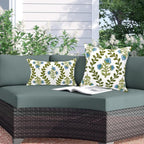 Alysheer Floral Embroidered Summer Decorative Throw Pillow Covers 18"x 18" Set of 2, Farmhouse Blue Flowers Green Vines Patterned Cotton Cushion Cases for Couch Bed Living Room Cottage Decor