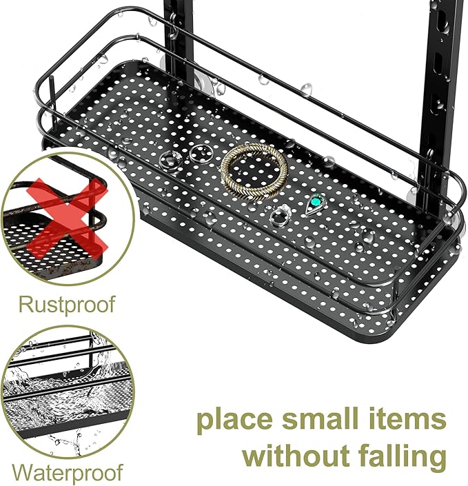 Orimade Adjustable Hanging Over the Shower Door Caddy,Bathroom Organizer Shelf Storage with 4 Hooks for Razor,No Drilling Rustproof Shower Rack Basket, 4 Tier, Matt Black