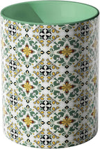 Ceramic Kitchen Utensil Holder for Countertop, Embossed Pattern Crock with Kiln-Fired Finish, Counter Organizer for Cooking Tools , ,Green