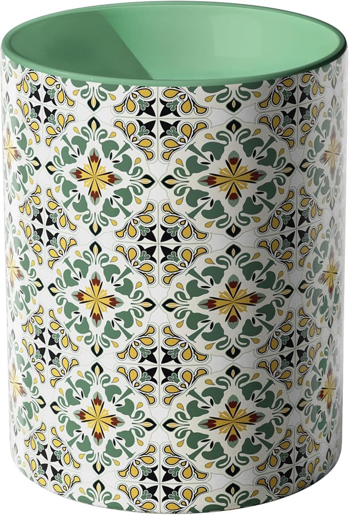 Ceramic Kitchen Utensil Holder for Countertop, Embossed Pattern Crock with Kiln-Fired Finish, Counter Organizer for Cooking Tools , ,Green