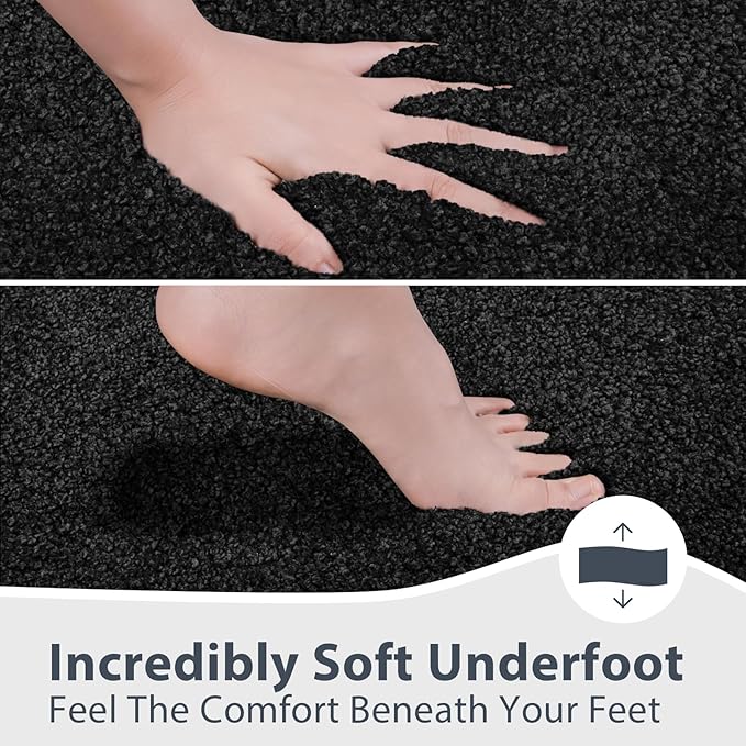 Bathroom Rugs U-Shaped 20" x 24", Non-Slip Extra Soft Absorbent Bath Rugs, Machine Washable Quick Dry Bath Mats for Toilet Base, Black