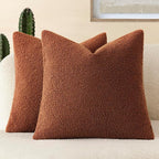 Foindtower Pack of 2, Curly Faux Fur Decorative Throw Pillow Covers Soft Fuzzy Plush Cushion Case with Zipper Cozy Pillowcase for Home Living Room Couch Bed Sofa 20 x 20 Inch,Hazel Brown