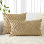 Pallene Light Khaki Throw Pillow Covers 16x16 Set of 2, Soft Plush Faux Fur Decorative Couch Pillow Covers for Sofa Bed Living Room Pillow Cases with 3D Diamond Pattern