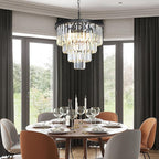 Black Crystal Chandeliers for Dining Room, 4-Tier 5 Lights Modern Chandelier Contemporary Luxury Top K9 Crystal Ceiling Pendant Light Fixture for Foyer Kitchen Bedroom Closet 18"