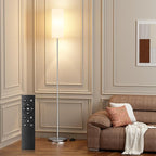 Ambimall 66'' Floor Lamps for Living Room with Remote Control and Stepless Dimmable Colors Temperature & Brightness, 9W Bulb Included(White Lampshade & Silver Pole)