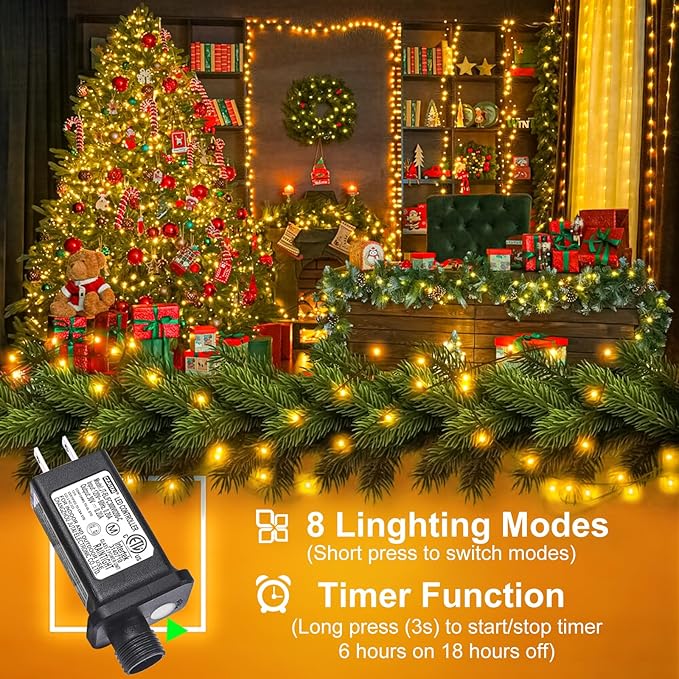 66FT 200 LED Christmas Lights Outdoor, Warm White String Lights for Outside with 8 Modes Waterproof, Connectable Twinkle Tree Light Green Wire for Indoor Patio Wedding Party Decorations