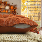 GEEORY Fall Pumpkin Throw Pillow Covers 20x20 Inch Set of 2, Autumn Soft Plush Faux Fur Wool Decorative Farmhouse Holiday Cushion Case for Home Decoration (Rust) GC001-20