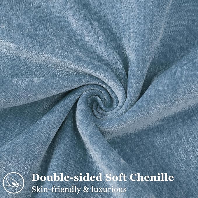 decorUhome Couch Throw Pillow Covers 20x20 Set of 2, Decorative Soft Euro Neutral Chenille Pillow Covers with Elegant Design for Sofa Bed Living Room Home Decor, Blue