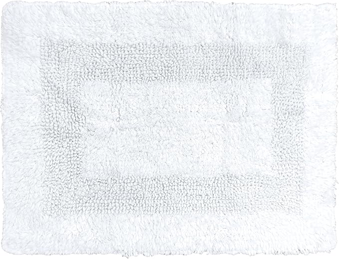 Cotton Bath Mat Rug for Bathroom - White, Reversible Bath Rugs Soft & Absorbent Quick Dry Mats, Washable Plush Hotel Quality Tufted Floor Step Out Mat for Bath Tub, Shower, Toilet - 17x24 Inches