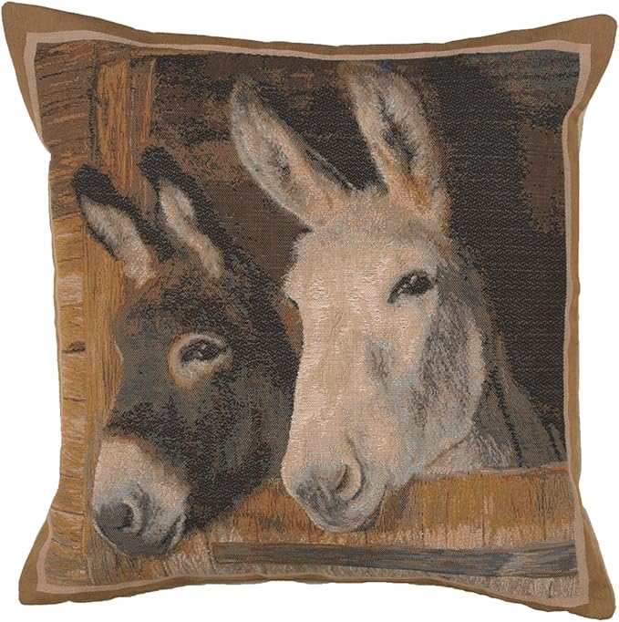 Charlotte Home Furnishings Decorative Pillow Covers for Couch 19x19 in, Tapestry Throw Pillow Cover for Living Room Bed Decor, Donkeys French Country Sofa Cushion Cases, Soft Cotton Jacquard Woven