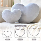 Grey Heart Pillows, Cute Heart Decorative Pillow, Heart Shaped Throw Pillows for Bed, Faux Rabbit Fur Plush Hoom Decor Pillow Cushion for Chair Sofa Living Room (Mini 12.9" x 9.8")