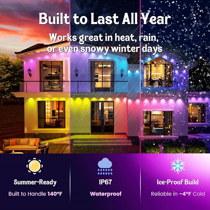 HUTAKUZE Permanent Outdoor Lights, 100FT with 60 RGB LEDs for Outdoor Decor, IP67 Waterproof, 48 Scene Modes Christmas House Lights,APP & Remote Control, Music Sync