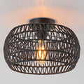 Boho Ceiling Lights Fixtures Black Rattan Chandelier Light Small Rattan Flush Mount Ceiling Lighting Hand-Woven Chandelier for Nursery Light Fixture Kitchen Bedroom Hallway