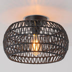 Boho Ceiling Lights Fixtures Black Rattan Chandelier Light Small Rattan Flush Mount Ceiling Lighting Hand-Woven Chandelier for Nursery Light Fixture Kitchen Bedroom Hallway