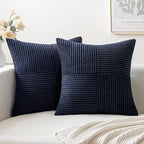 MIULEE Dark Blue Corduroy Pillow Covers Pack of 2 Boho Decorative Spliced Throw Pillow Covers Soft Solid Couch Pillowcases Cross Patchwork Textured Cushion Covers for Living Room Bed Sofa 24x24 inch