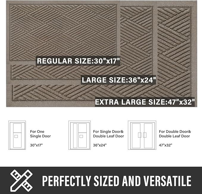 Sturdy Front Door Mat, Absorbent Muddy Dirt Resist Welcome Door Mats Outdoor Indoor, Stain and Fade Resistant, Non-Slip Rubber Backing Low Profile Doormat for Entryway, 30×17, Beige