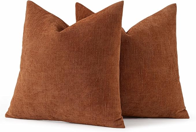MIULEE Pack of 2 Decorative Throw Pillow Covers Soft Chenille Throw Pillows Solid Textured Fall Cushion Covers for Couch Sofa Bedroom Living Room 20x20 Inch, Dark Rust
