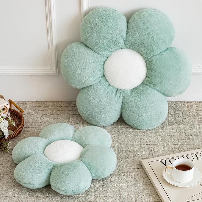 Xiashrk Flower Pillows, Decorative Pillows for Couch, Cute Daisy Pillow for Bed, Flower Shaped Decorative Throw Pillow Room Decor (Green, 19.6 Inches)
