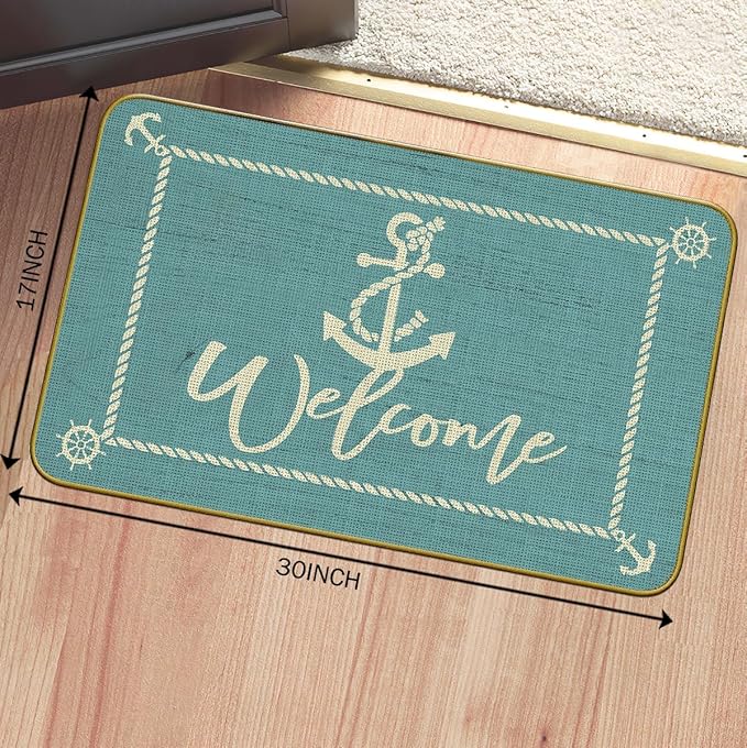 Mingnei Nautical Rug, Green Welcome Mat - Boat Floor Mats for Indoor Outdoor Use, 30 x 17