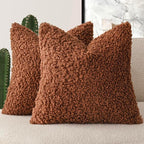 Foindtower 2 Pieces 16x16 Inch Hazel Brown,Faux Fur Throw Pillow Cover Accent Sherpa Furry Pillow Covers Fuzzy Soft Pillowcases Cozy Sheepskin Decorative Fleece Cushion Case for Bed Couch Living Room