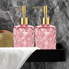 Glass Soap Dispenser with Pump, Hand Soap Dispenser for Hand Wash, Lotion Dispenser for Dishwashing Liquid, Lotion Shower Gel (Pink)